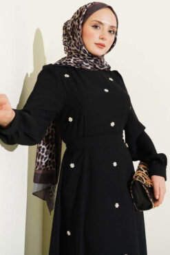 Alternative view of Pearl Flower Belted Dress Black
