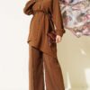 Pearl Beaded Two-Piece Set Brown