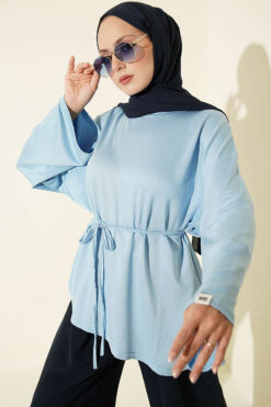 Lace-Up Tunic with Patch Detail Baby Blue