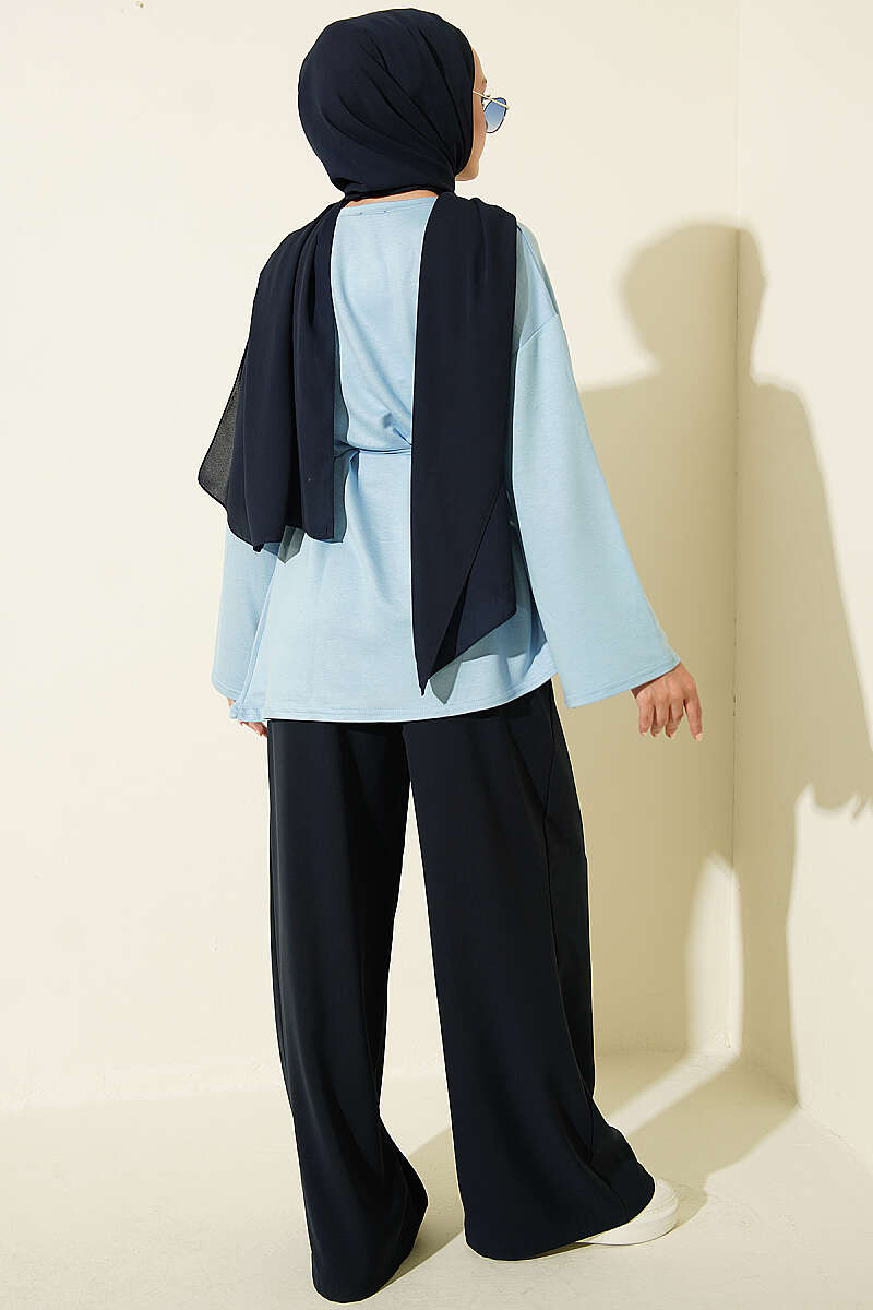 Lace-Up Tunic with Patch Detail Baby Blue - Image 3
