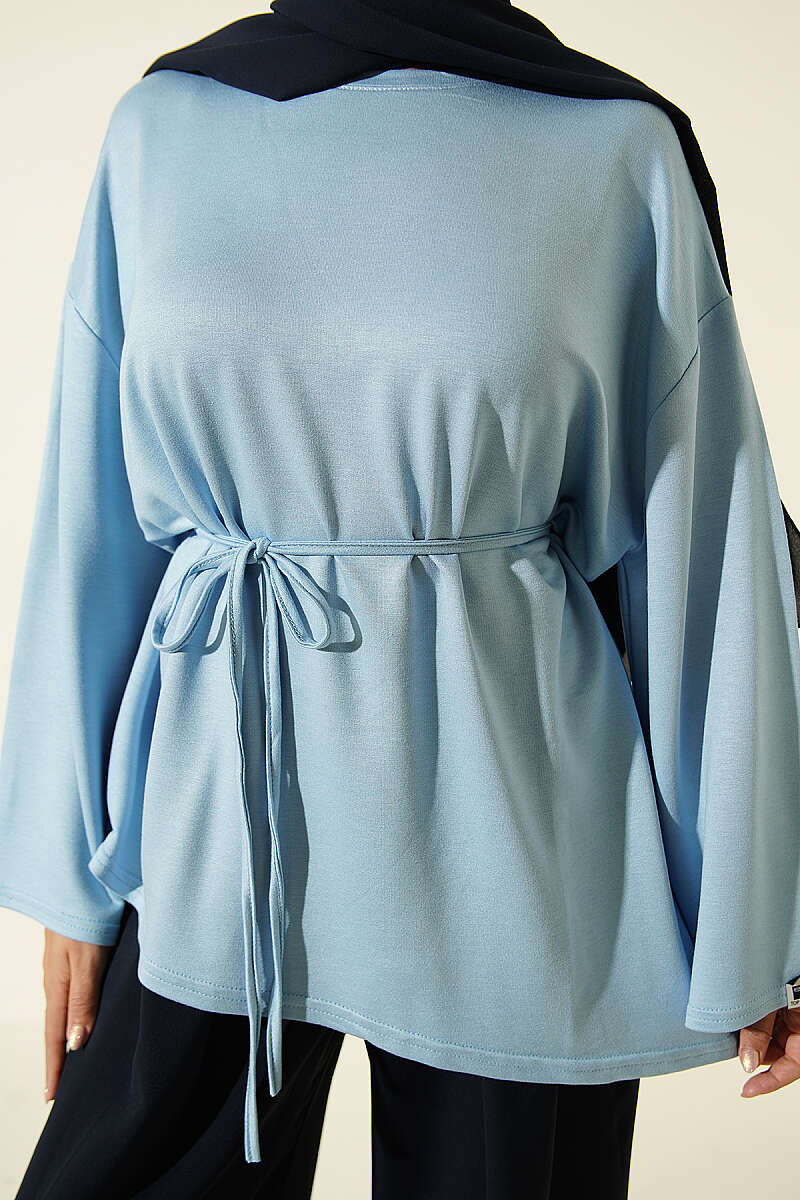 Lace-Up Tunic with Patch Detail Baby Blue - Image 4