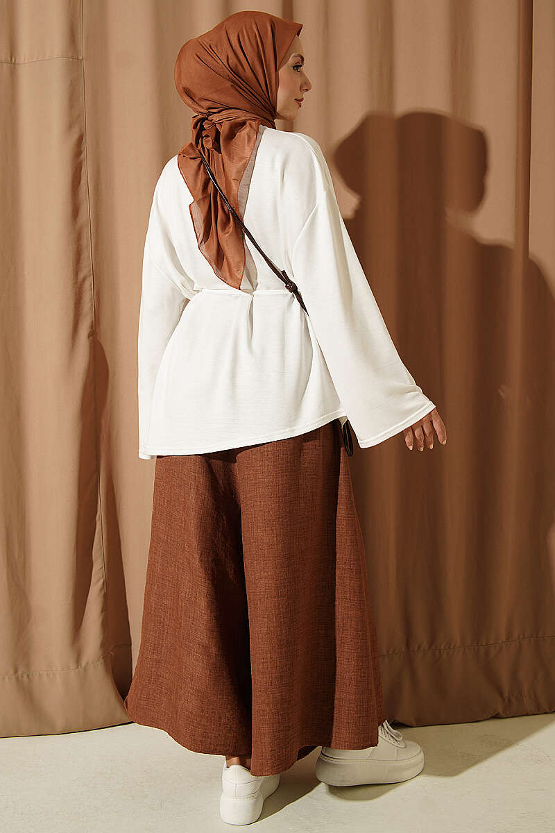 Lace-Up Tunic with Patch Detail Ecru - Imagen 3
