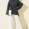Lace-Up Tunic with Patch Detail Smoke - Imagen 2
