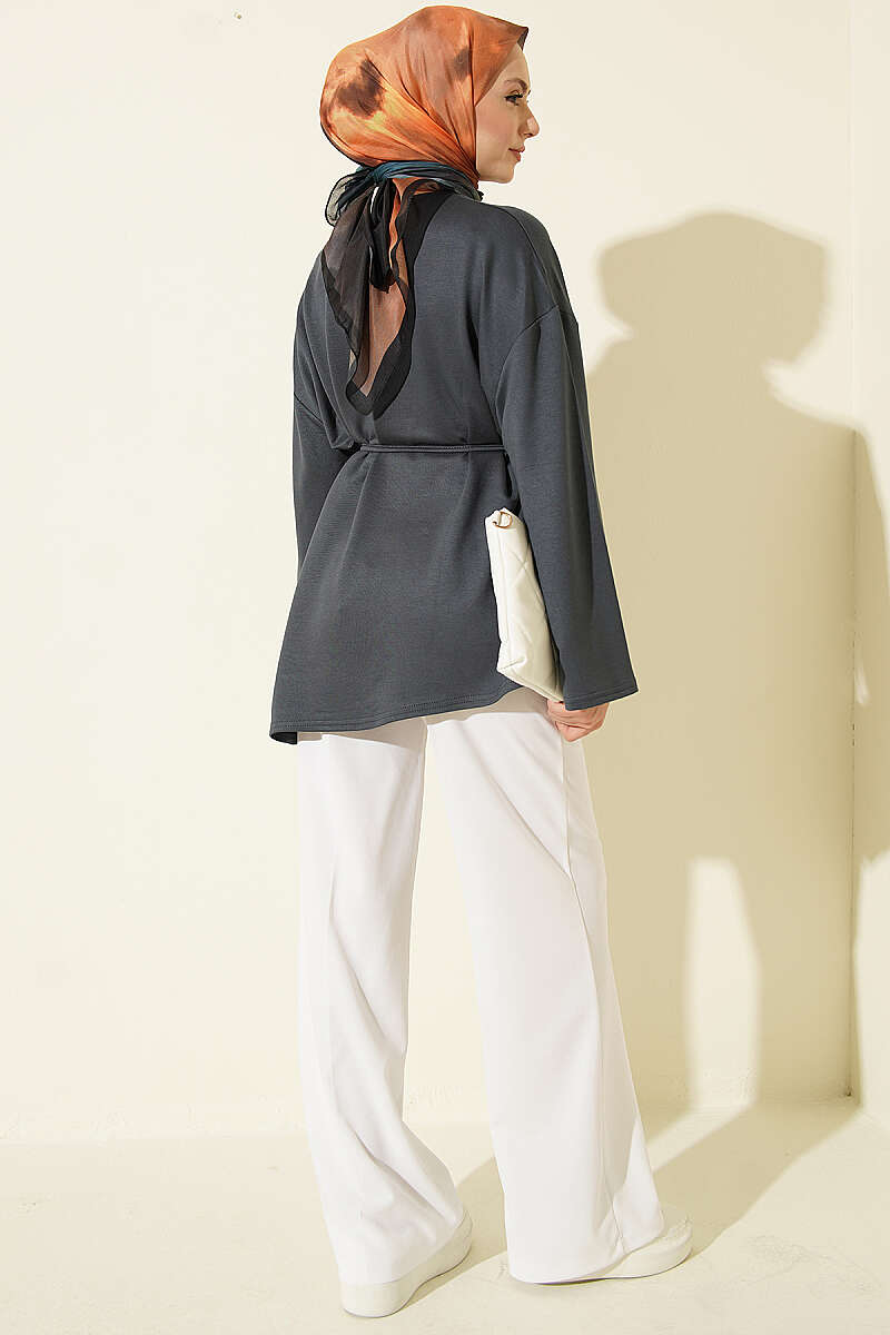 Lace-Up Tunic with Patch Detail Smoke - Imagen 3