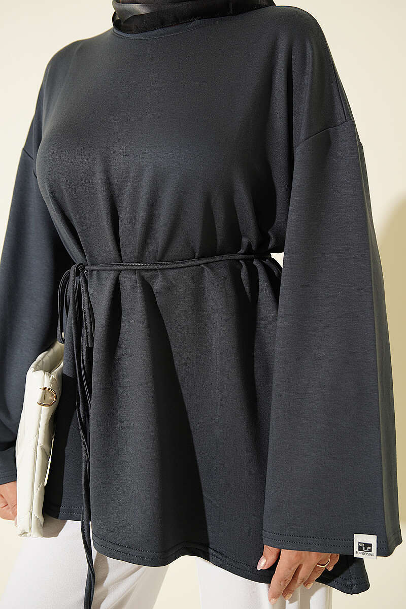 Lace-Up Tunic with Patch Detail Smoke - Imagen 4