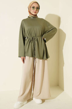 Alternative view of Lace-Up Tunic with Patch Detail Khaki