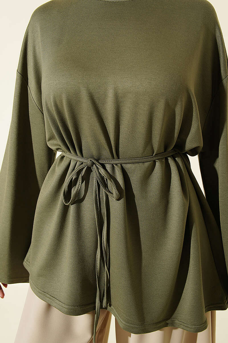 Lace-Up Tunic with Patch Detail Khaki - Imagen 4
