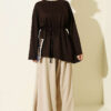 Lace-Up Tunic with Patch Detail Brown - Image 2