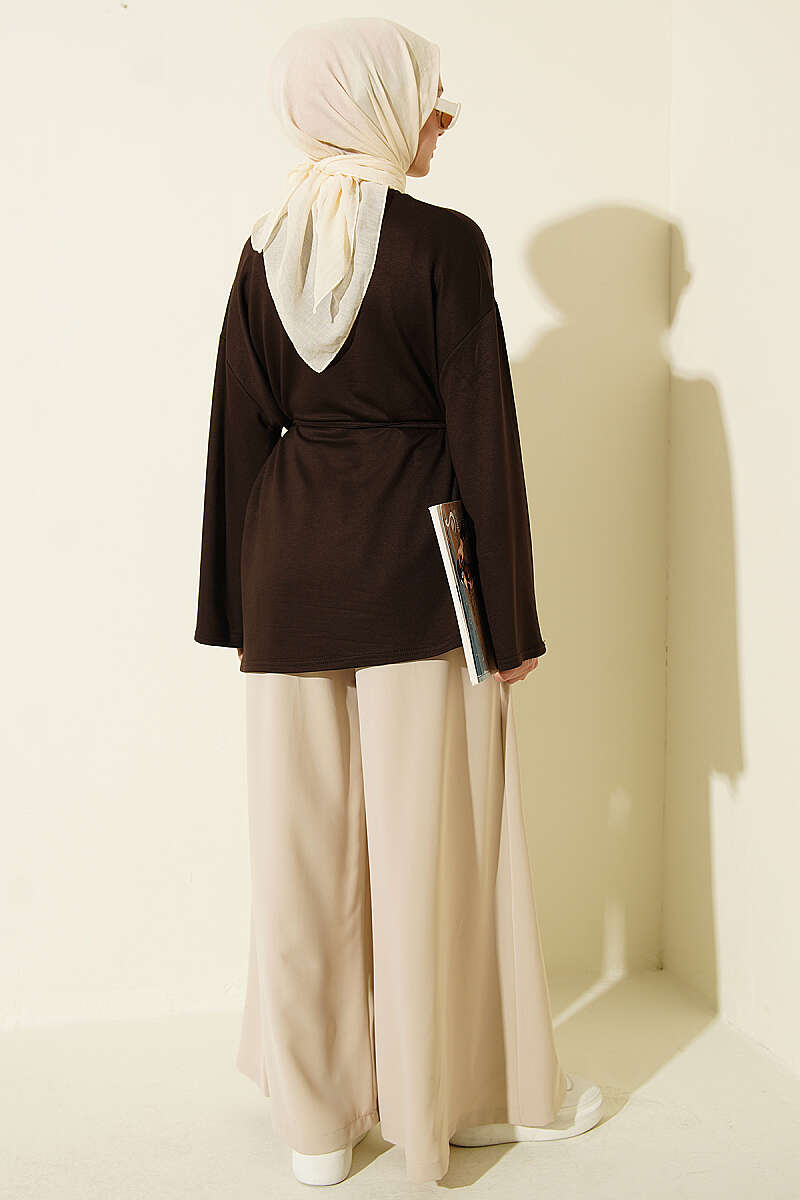 Lace-Up Tunic with Patch Detail Brown - Image 3