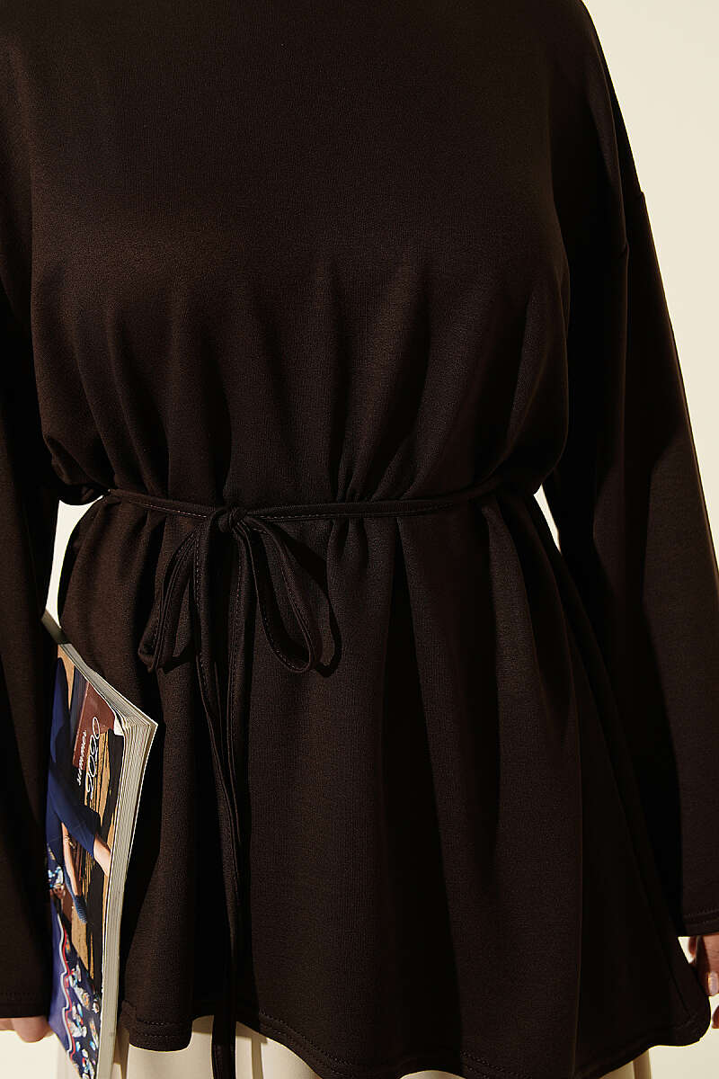 Lace-Up Tunic with Patch Detail Brown - Image 4