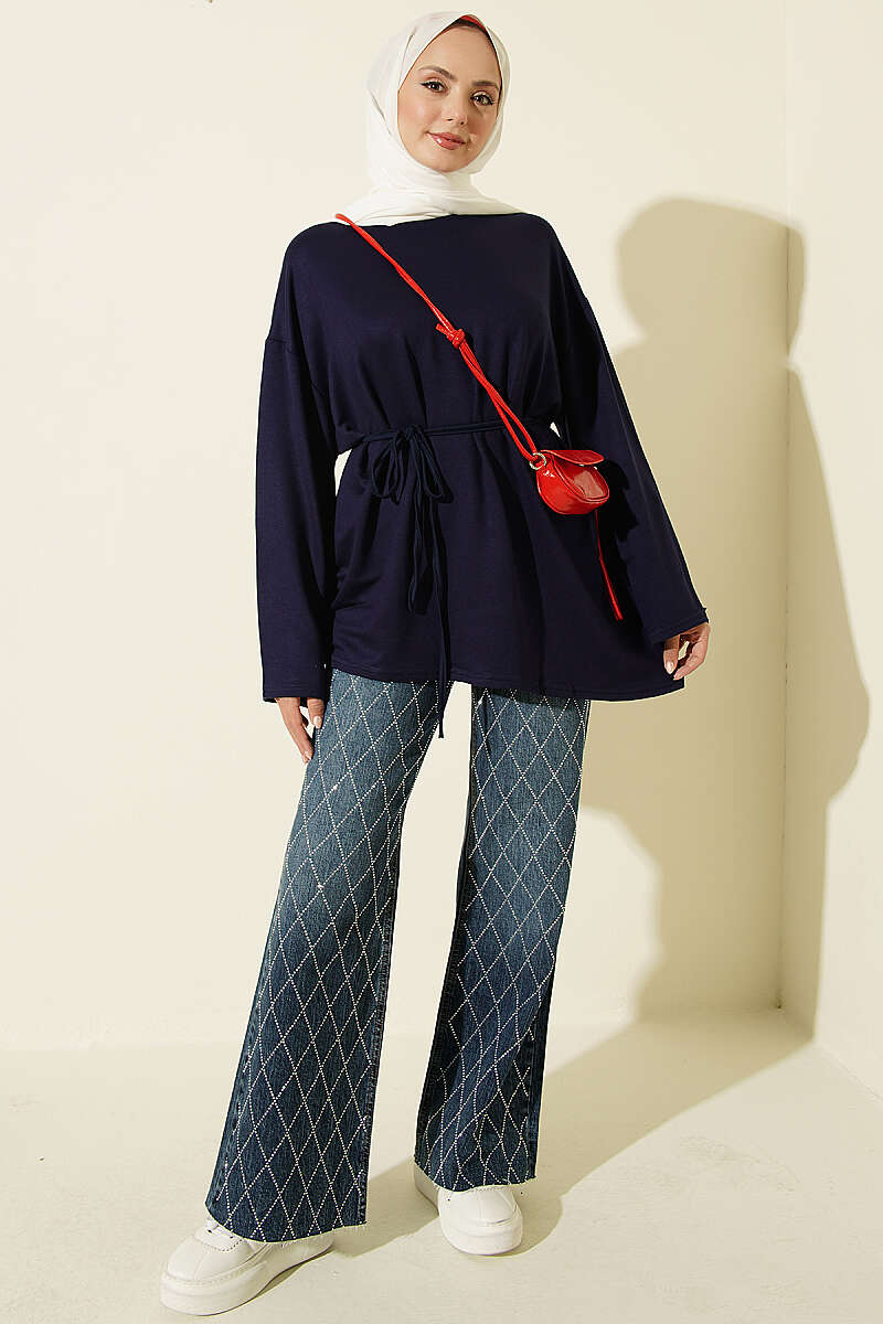 Lace-Up Tunic with Patch Detail Navy Blue - Imagen 2
