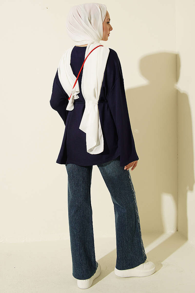Lace-Up Tunic with Patch Detail Navy Blue - Imagen 3