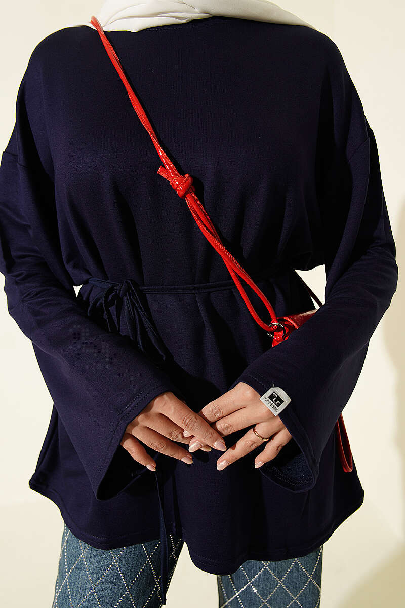 Lace-Up Tunic with Patch Detail Navy Blue - Imagen 4