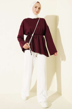 Alternative view of Lace-Up Tunic with Patch Detail Plum