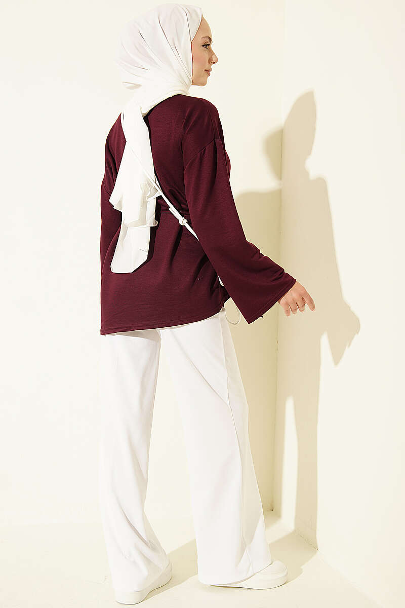Lace-Up Tunic with Patch Detail Plum - Image 3
