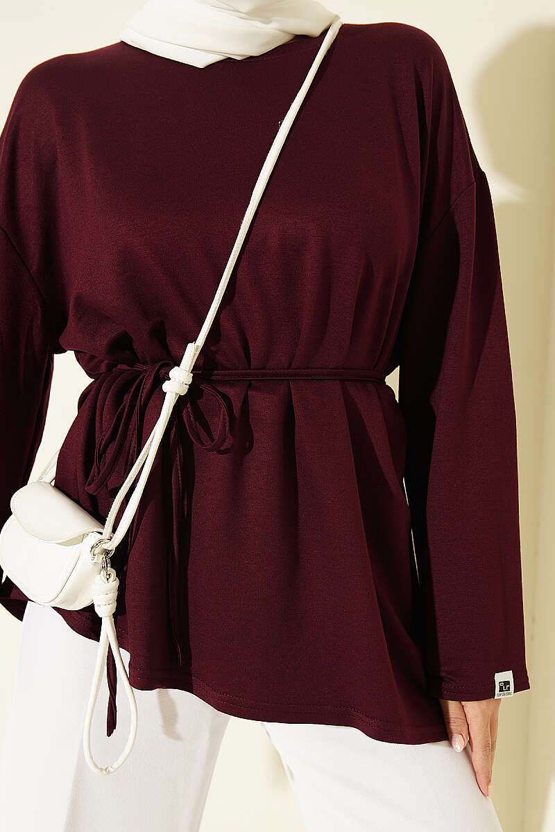 Lace-Up Tunic with Patch Detail Plum - Image 4