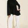 Lace-Up Tunic with Patch Detail Black - Image 2