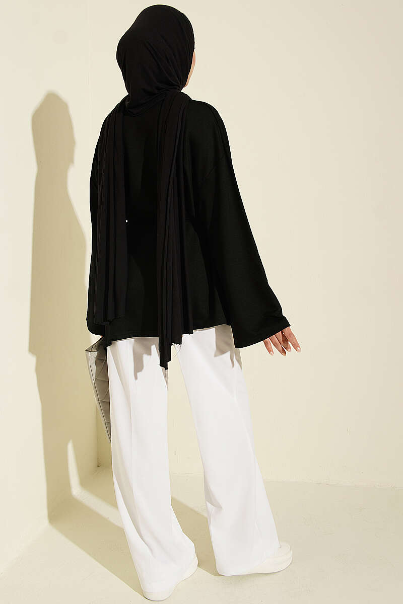Lace-Up Tunic with Patch Detail Black - Image 3