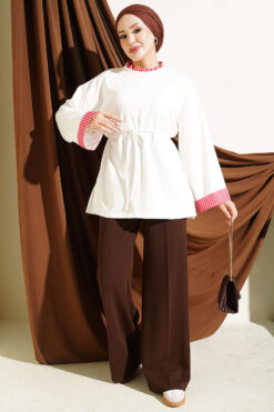 Alternative view of Rope-Tie Striped French Terry Tunic White