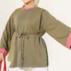 Rope-Tie Striped French Terry Tunic Khaki