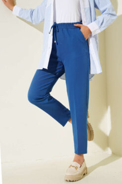 Alternative view of Belted Tapered Pants with String Detail Blue