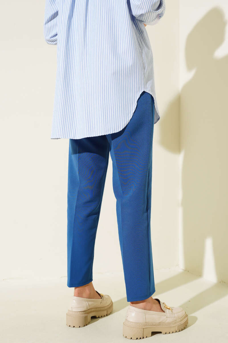 Belted Tapered Pants with String Detail Blue - الصورة 3