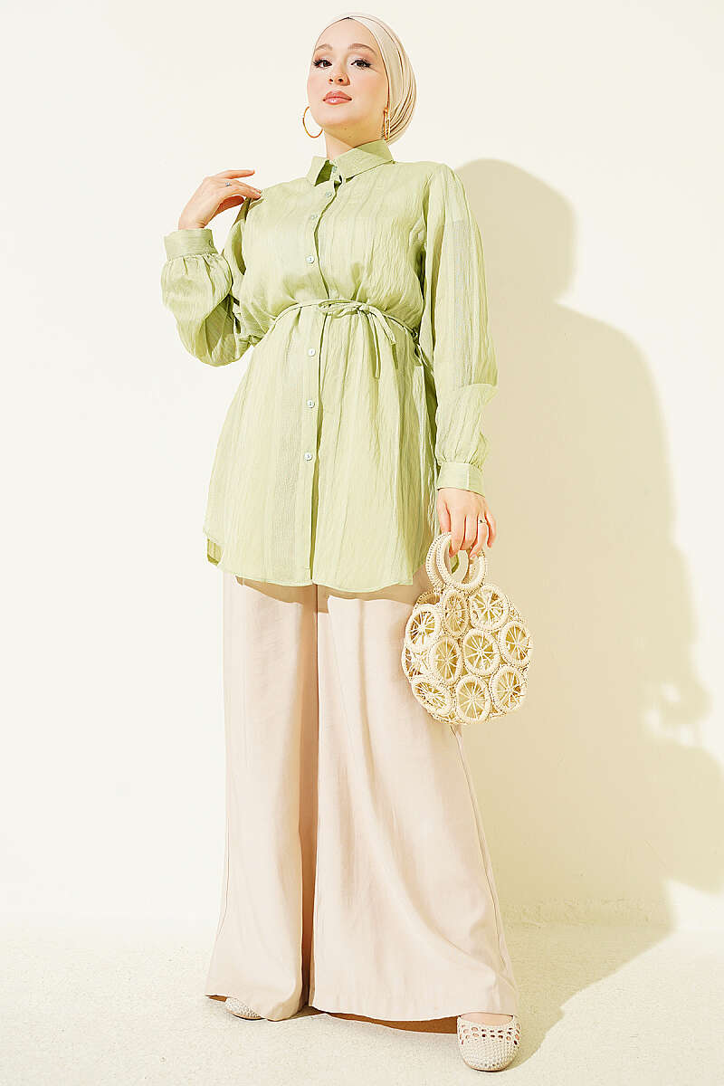 Textured Striped Shirt with Belt Hazel - Imagen 2