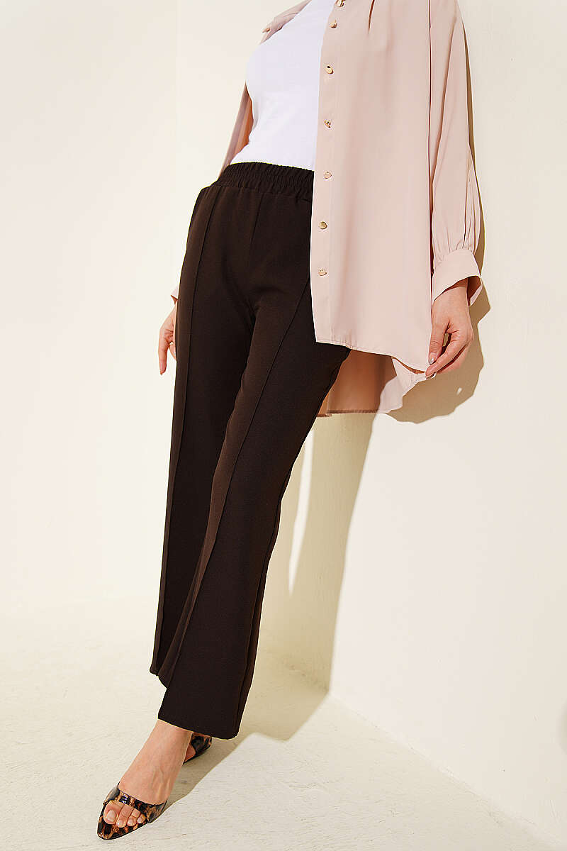 Spanish Flare Split Hem Trousers Dark Brown