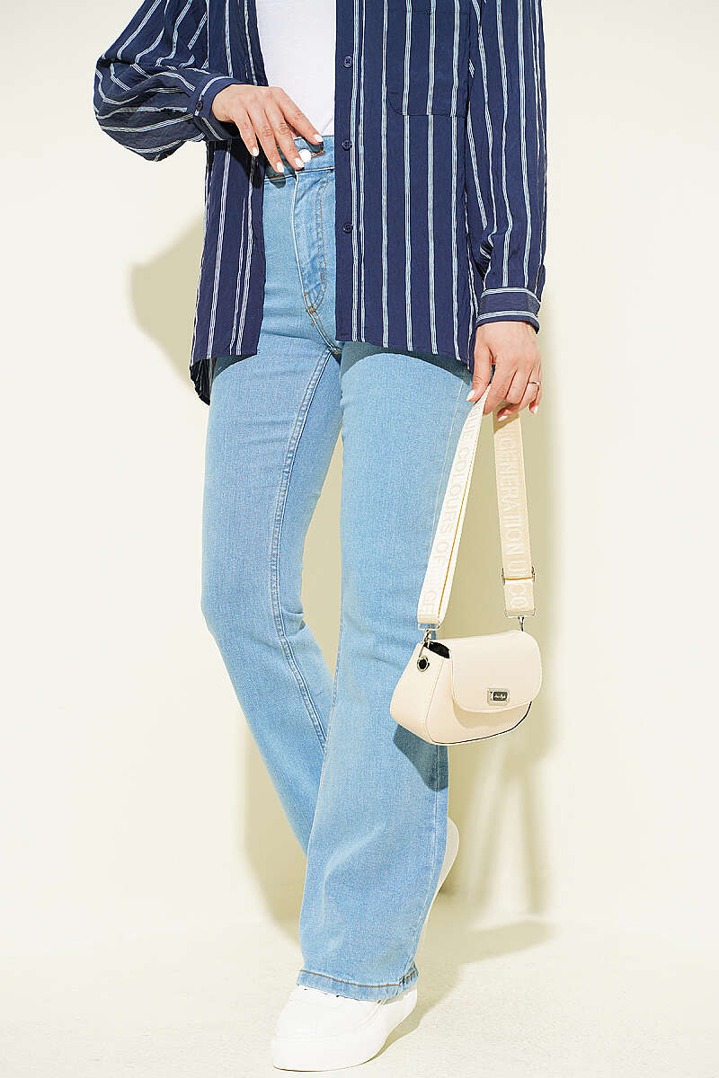 Buttoned Flared Denim Pants Light Blue
