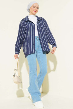 Alternative view of Buttoned Flared Denim Pants Light Blue