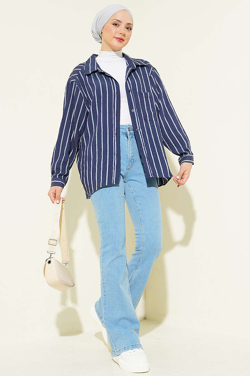 Buttoned Flared Denim Pants Light Blue - الصورة 2