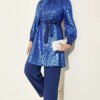 Jacquard Patterned Two-Piece Set Saxon Blue