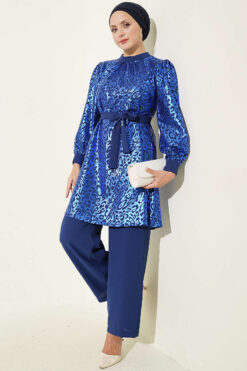 Jacquard Patterned Two-Piece Set Saxon Blue