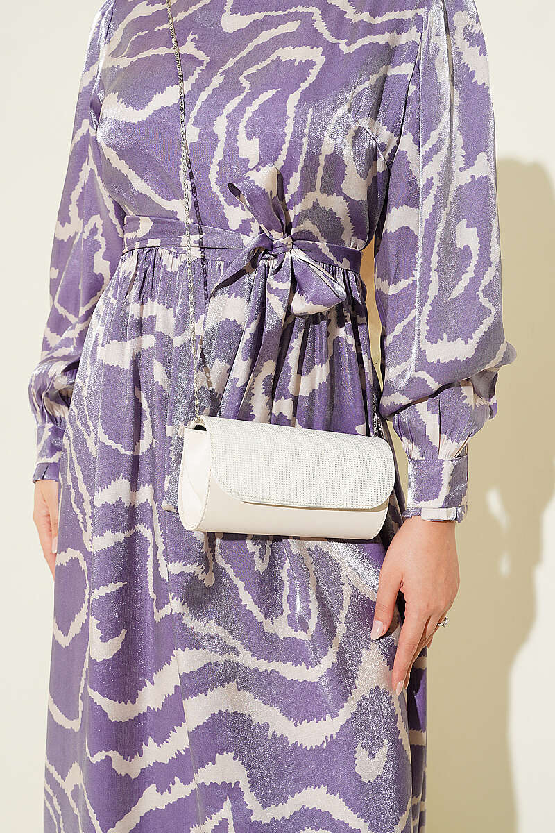 Jacquard Sleeve Pleated Dress Lilac - الصورة 4