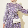 Jacquard Sleeve Pleated Dress Lilac - الصورة 2