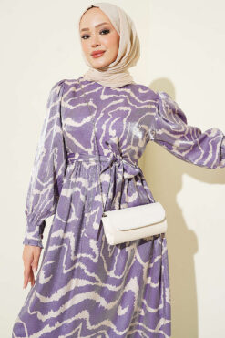 Alternative view of Jacquard Sleeve Pleated Dress Lilac