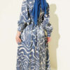 Jacquard Sleeve Pleated Dress Blue - Image 3