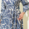 Jacquard Sleeve Pleated Dress Blue - Image 4