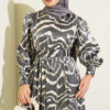 Jacquard Sleeve Pleated Dress Black - Image 2