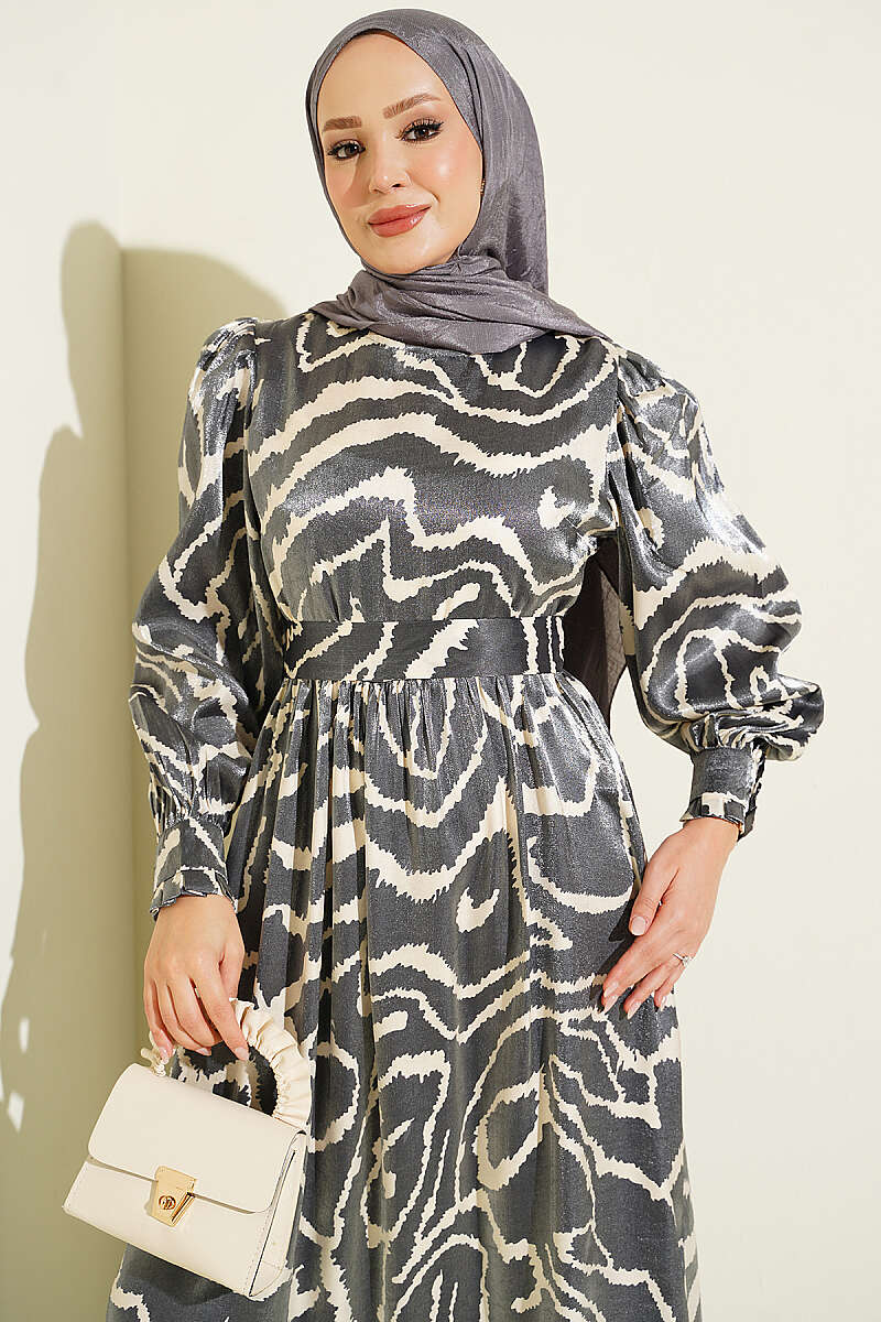 Jacquard Sleeve Pleated Dress Black - Image 2