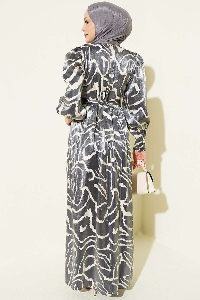 Jacquard Sleeve Pleated Dress Black - Image 3