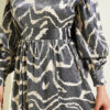 Jacquard Sleeve Pleated Dress Black - Image 4