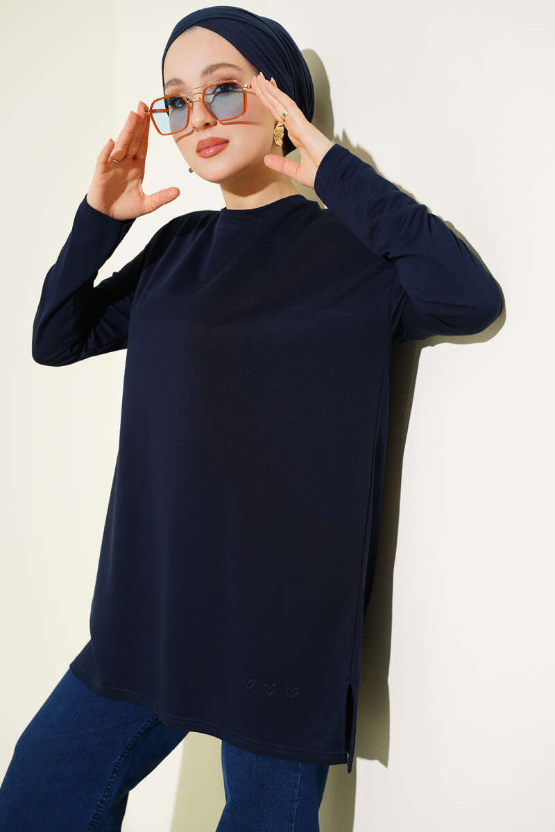 Heart Detail Basic Tunic Dark Navy