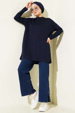Alternative view of Heart Detail Basic Tunic Dark Navy