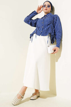 Alternative view of Heart Buttoned Front Gathered Short Shirt Navy Blue
