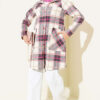 Hooded Pocketed Flannel Shirt Pink - الصورة 2