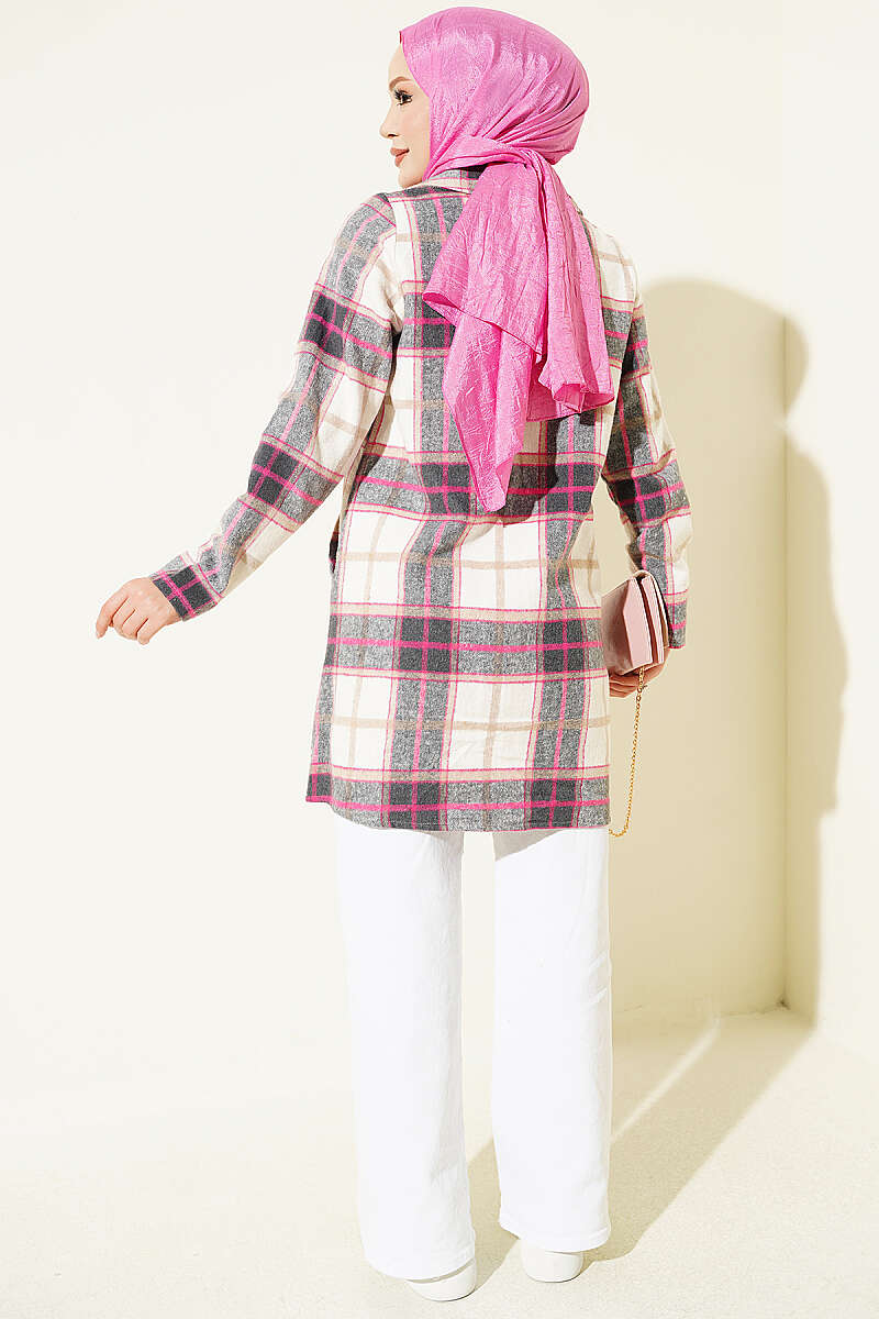Hooded Pocketed Flannel Shirt Pink - الصورة 3