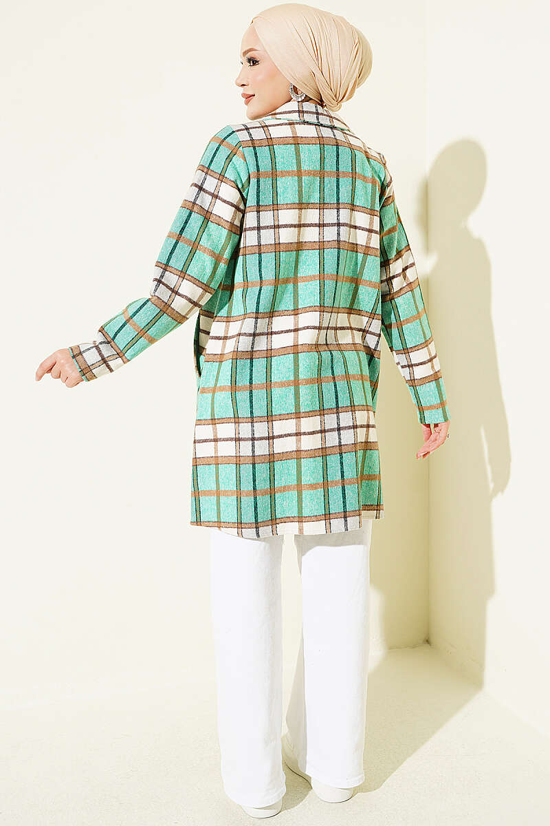 Hooded Pocketed Flannel Shirt Green - immagine 3