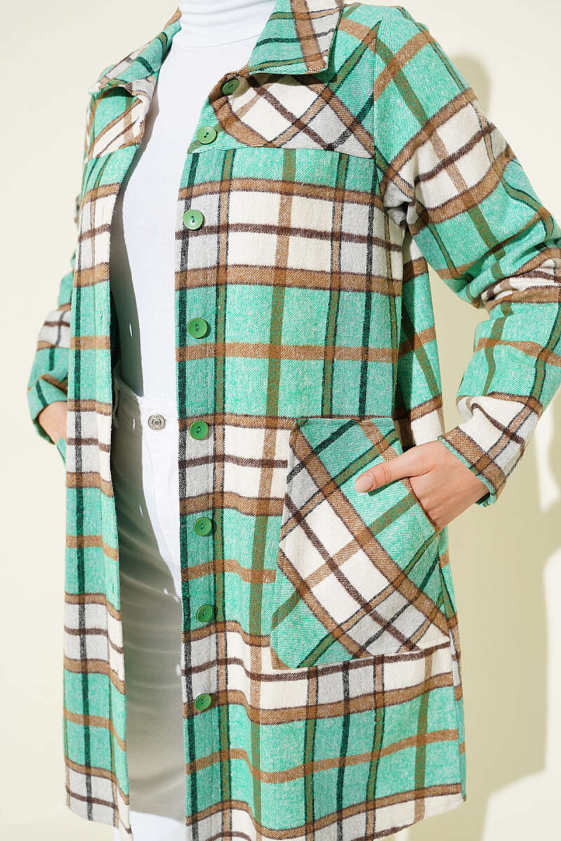Hooded Pocketed Flannel Shirt Green - immagine 4
