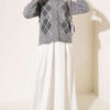 Buttoned Patchwork Pattern French Terry Knit Cardigan Grey - Imagen 2